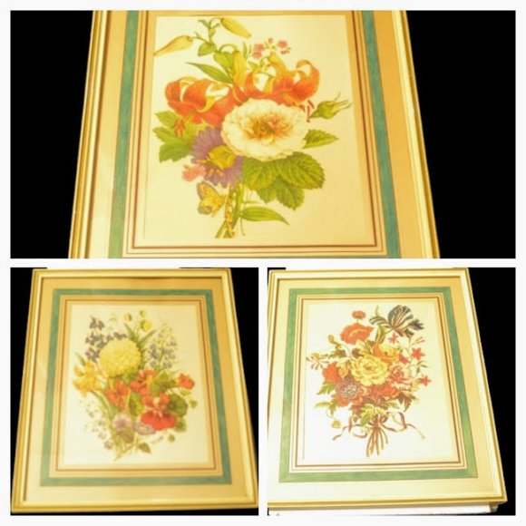 Set Of 3 Framed Floral Prints 12 x 13 1/2Ready To Hang Wall Decor